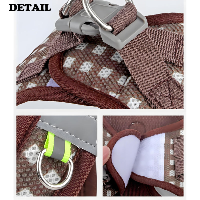 Soft Mesh Dog Harness and Leash Set, Step-in Escape Proof Vest Harnesses, Reflective Breathable Pet Harness Adjustable Plaid Pet Outdoor Harnesses for Small and Medium Dogs, Chocolate M - PawsPlanet Australia