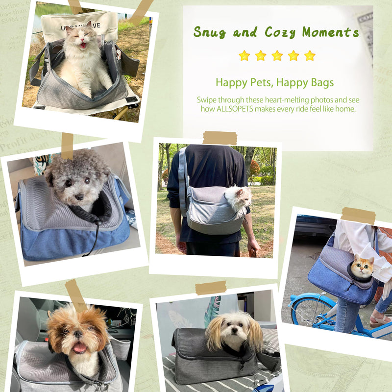ALLSOPETS Dog Sling Carrier for Small Dogs Cats – Breathable Puppy Sling, Adjustable Shoulder Strap with Side Pocket, Travel Cat Carrier for Outdoor Camping (Light Gray) Light Gray - PawsPlanet Australia