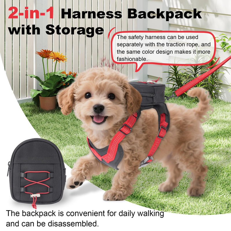 Dog Backpack Harness for Small and Medium Dogs, Adjustable Lightweight Carrier with Detachable Backpack and Leash, Water Resistant for Hiking, Training, and Daily Walks, M - PawsPlanet Australia