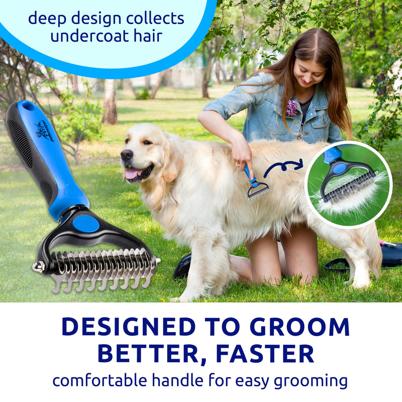 Pat Your Pet Deshedding Dog Brush For Shedding – Cat Brushes For Indoor Cats, Double-Sided Cat Brush Deshedding & Grooming Tool For Long Haired And Short Haired Dogs, Skin-Friendly Bright Blue - PawsPlanet Australia
