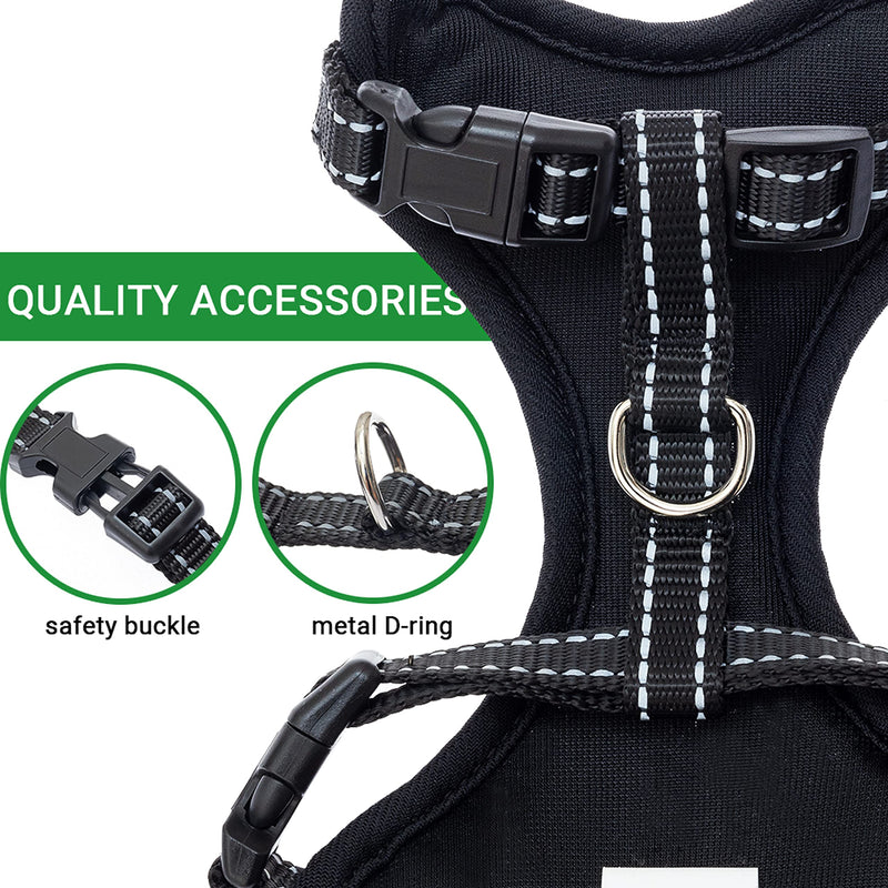 Cat Harness and Leash Set for Walking Escape Proof - Reflective Adjustable Cat Vest Harness for Small to Large Cat Puppy - Cute Black Mesh Breathable Soft Cat Full Body Harness S (neck:7"-11" chest:10.5"-16" ) - PawsPlanet Australia