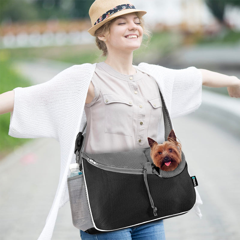 PetAmi Small Dog Sling Carrier, Soft-Sided Crossbody Puppy Carrying Purse Bag, Adjustable Sling Pet Pouch to Wear Medium Dog Cat Travel, Dog Bag for Traveling, Poop Bag Dispenser, Max 10 lbs, Black - PawsPlanet Australia