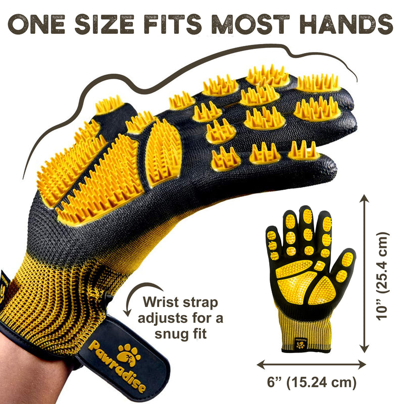 Pet Grooming and Bathing Gloves - Effective Pet Hair Remover for Cats, Dogs & Horses - Long & Short Fur - Deshedding Gloves for Pets Yellow