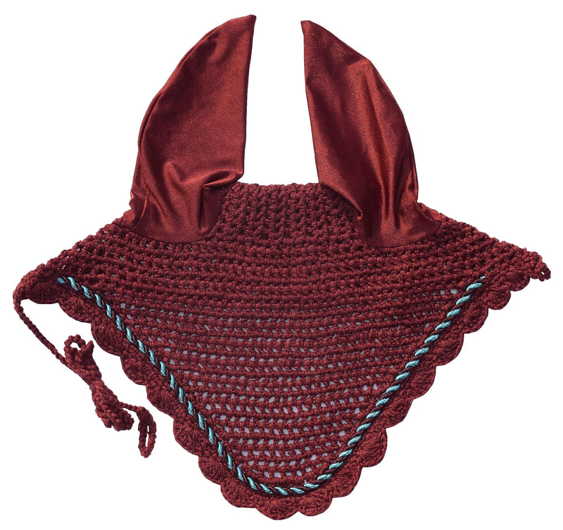 Elegant Horse Ear Bonnet, Fly Veil & Fly Mask – Superior Fly Protection with Style and Comfort for Every Ride (Maroon/Burgundy, COB)