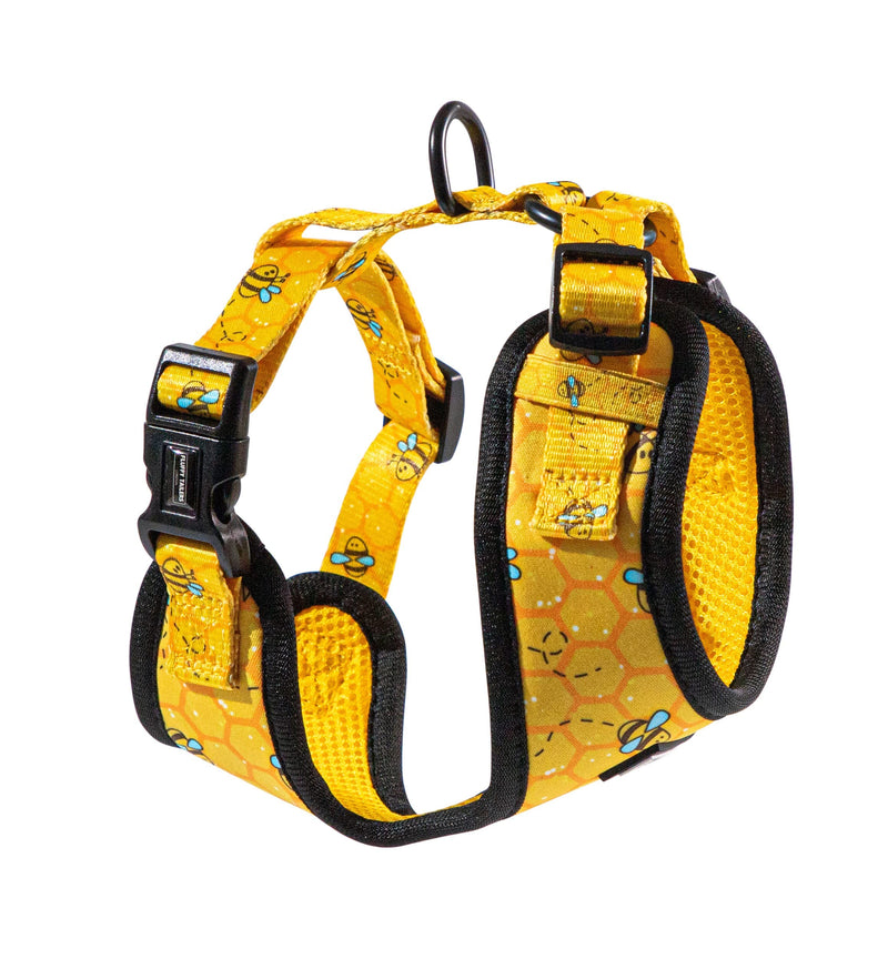 Bee Pattern Yellow Dog Harness No Pull Adjustable Puppy Cat Honeycomb Design Vest Harness Small Dog Breathable Soft Padded Pet Chest Strap (Extra small) Extra small