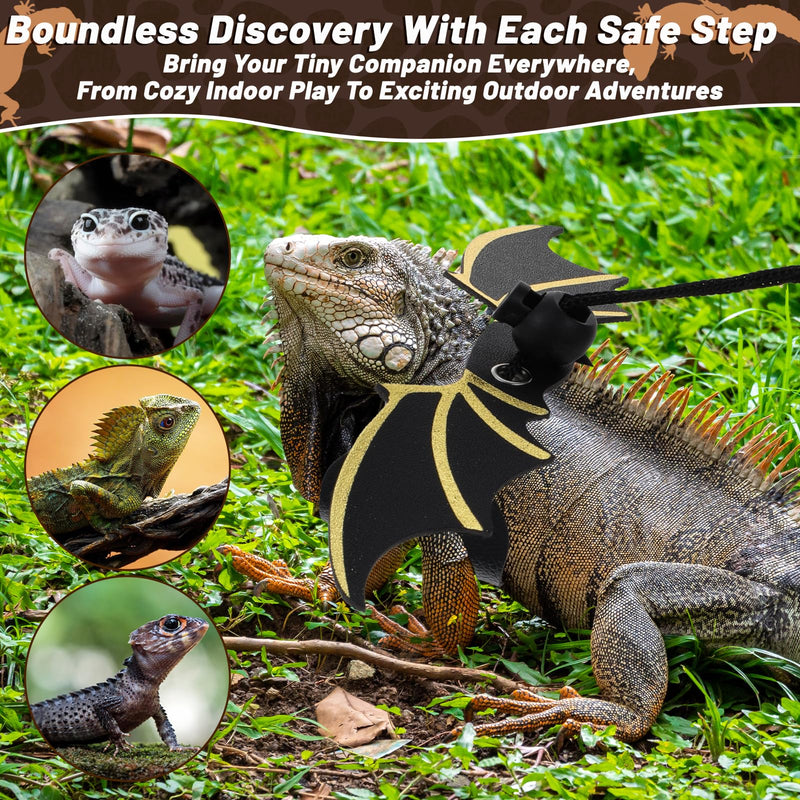Bearded Dragon Leash and Harness Set, Adjustable Bearded Dragon Harness with 3 Size(S, M, L), Soft Lizard Reptile Leash with Gold Black Wing for BeardedDragon Lizard Reptiles - PawsPlanet Australia