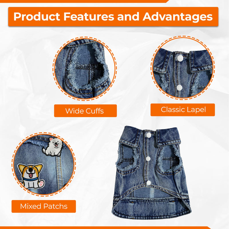 Dog Jean Jacket - Cute Dog Outfits for Small & Medium Pets - Light & Breathable Denim Vest - Stylish Denim Cat Jacket Unique Designs - Easy to Wear & Take Off-Cool Puppy Clothes (X-Small) X-Small - PawsPlanet Australia