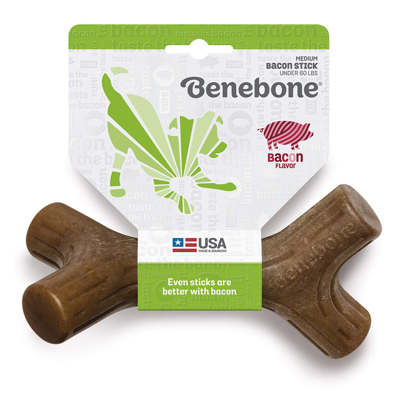 Benebone Bacon Stick Durable Dog Chew Toy for Aggressive Chewers, Real Bacon, Made in USA, Medium