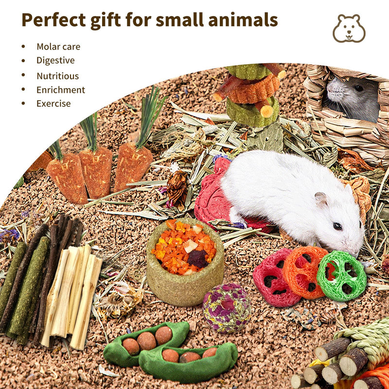 29PCS Bunny Chew Toys,Natural Timothy Hay Carrot Hamster Natural Treats and Chew Accessories for Rabbit Bunny Guinea Pig Hamster Gerbil and Other Small Animals Molar Snacks Style-1