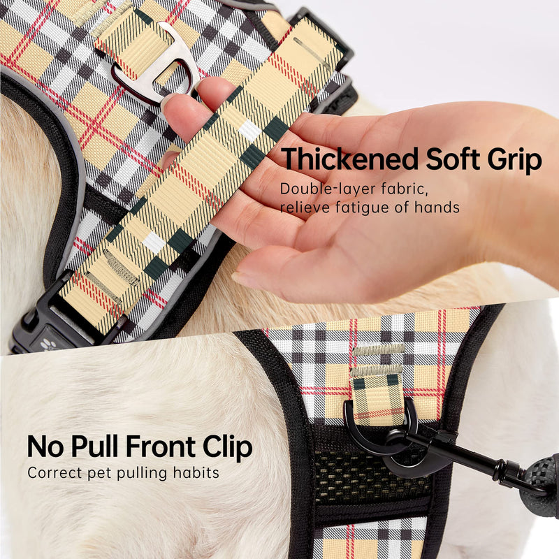 NESTROAD No Pull Dog Harness with Leash, Reflective No Choke Pet Vest Harness,Adjustable Soft Padded Dog Harness with Easy Control Handle for Medium Dogs(Checkered Beige,Medium) 【M】neck 13-17" chest 17-25" Checkered Beige