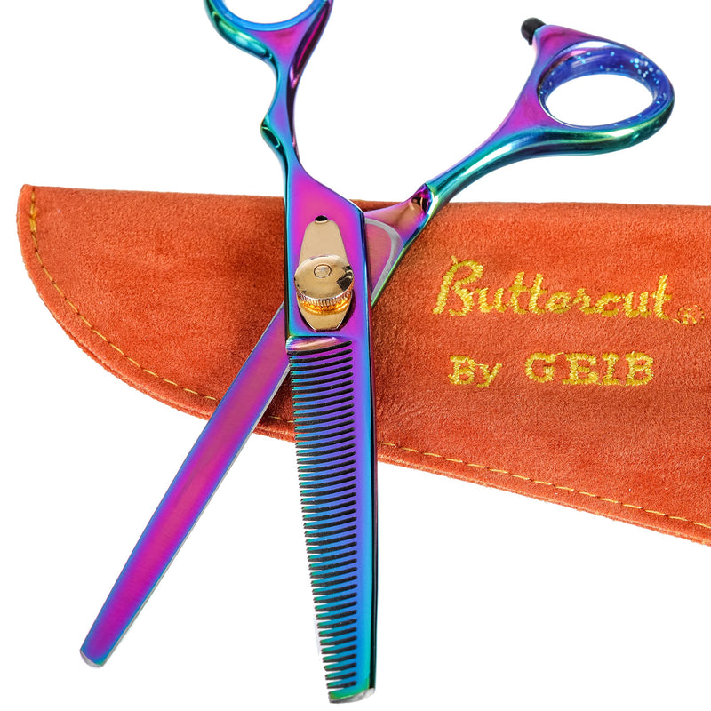 Geib Buttercut 6.5 inch Thinner Straight Dog Grooming Scissors, Rainbow Gold Professional Pet Grooming Stainless Steel Shears - PawsPlanet Australia