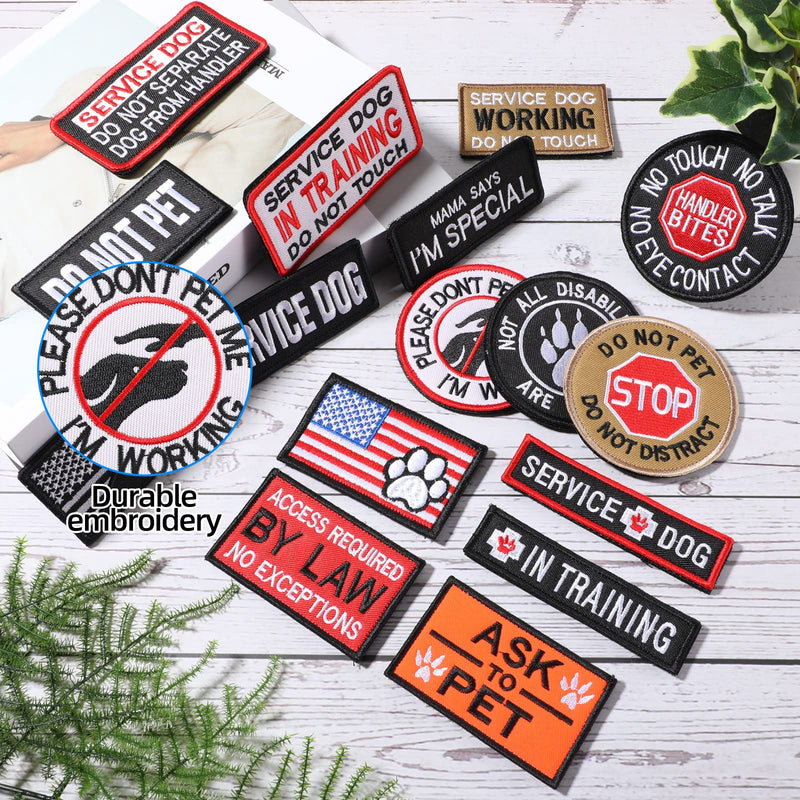 16 Pieces Service Dog Patch Do Not Pet Patch Ask to Pet Patch Removable Service Dog Vest Patches Embroidery Tactical Patches with Hook and Loop American Flag Dog Patches for Dog Harness Vest Collar - PawsPlanet Australia