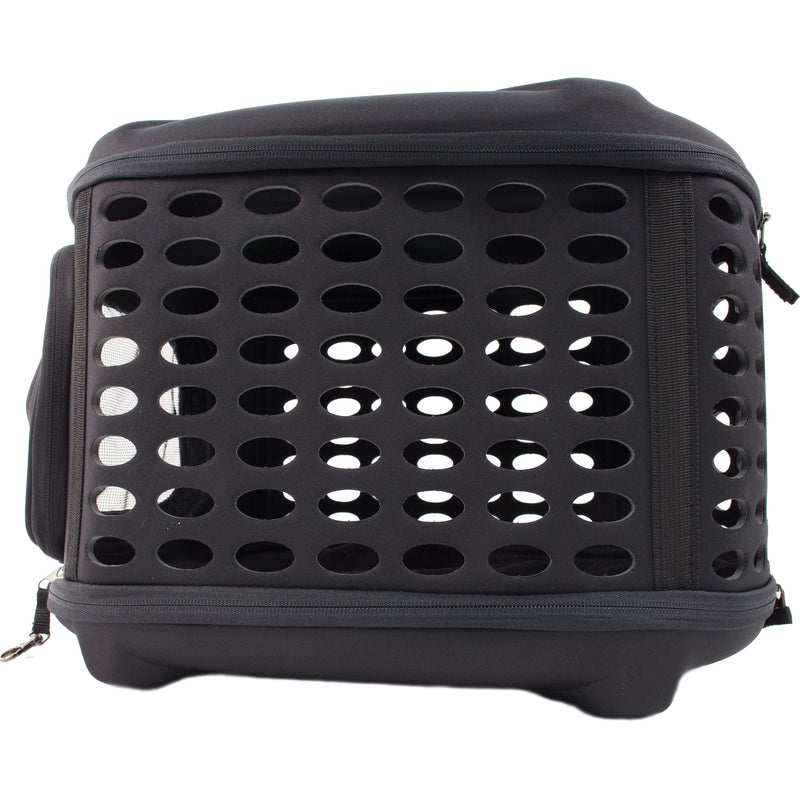 Pet Life Circular Shelled Travel Pet Carrier - Collapsible and Folding Airline Dog Carrier with Lightweight Military-Grade Durability with Included Shoulder Straps Black 18.2"L x 14.6"W x 12.2"H - PawsPlanet Australia