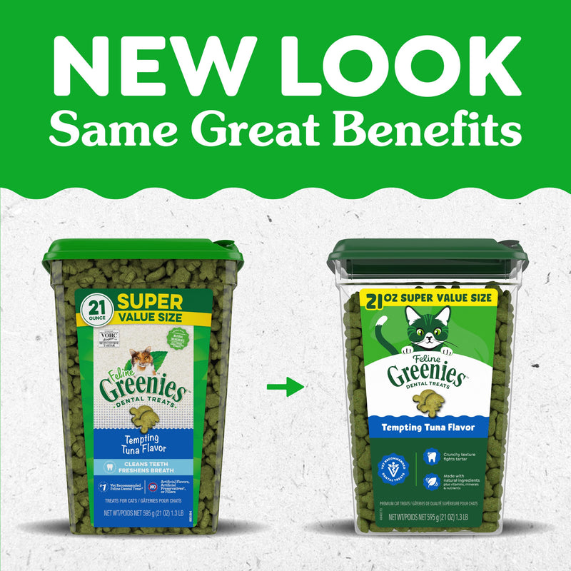 Greenies Cat Treats, Veterinarian-Recommended Adult Natural Dental Cat Treats, Tempting Tuna Flavor, 21 oz. Tub 1.31 Pound (Pack of 1) - PawsPlanet Australia