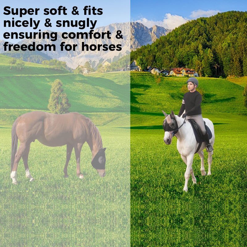 Ride Horse Fly Mask with Ear Protection, Protective Face Cover, Super Stretchy Comfort for Horse-Adult, 3PCS-1Black1Blue1Rose Sakura