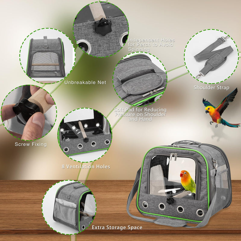Suertree Upgraded Small Bird Carrier, Lightweight and Portable Travel Bird Cage with Stand and Easy Clean Tray, Parrot Parakeet Cockatiels Bird Travel Cage Grey - PawsPlanet Australia