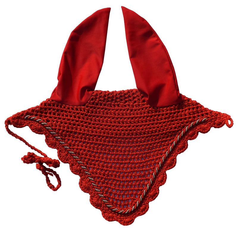 Elegant Horse Ear Bonnet, Fly Veil & Fly Mask – Superior Fly Protection with Style and Comfort for Every Ride (RED, Horse/Full) RED HORSE / FULL