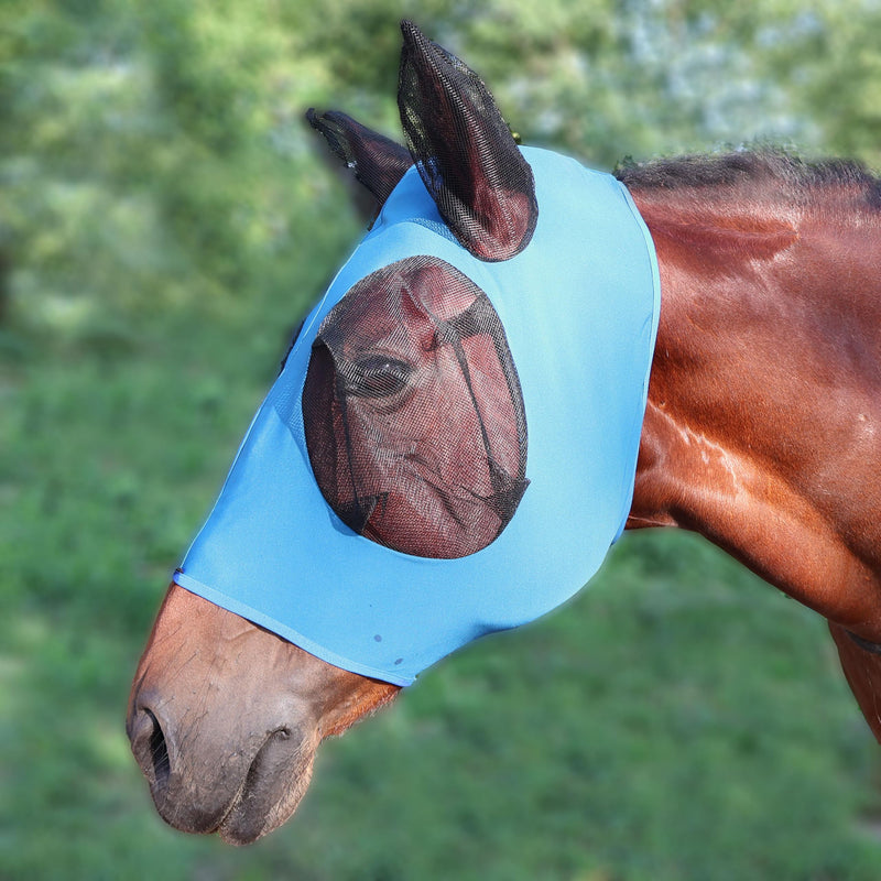 Stretch Horse Fly Mask with Comfortable Fit - Breathable Mesh UV Protection Horse Fly Mask Large Light blue
