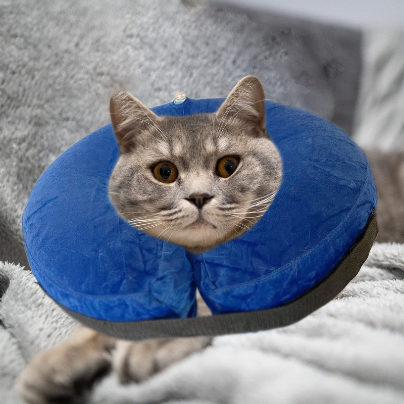 SIMENA Inflatable Pet Recovery Cone Collar for Cats and Dogs, Protective After-Surgery Adjustable Cone to Prevent from Biting and Scratching, Comfy Pet Collar (Blue, Small) Blue - PawsPlanet Australia