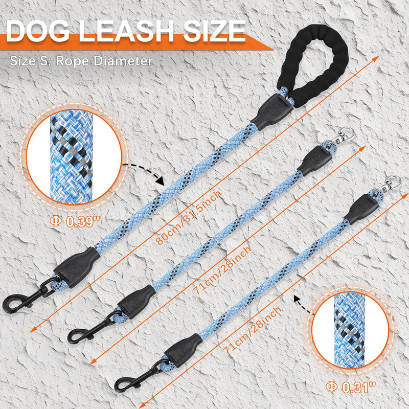 Double Dog Leash for Two Dogs - Detachable 360° Swivel, No Tangle Leash with Reflective Strips for Walking and Training Small Medium and Large Dogs, S/8-45ibs, Blue S/8-45 ibs - PawsPlanet Australia