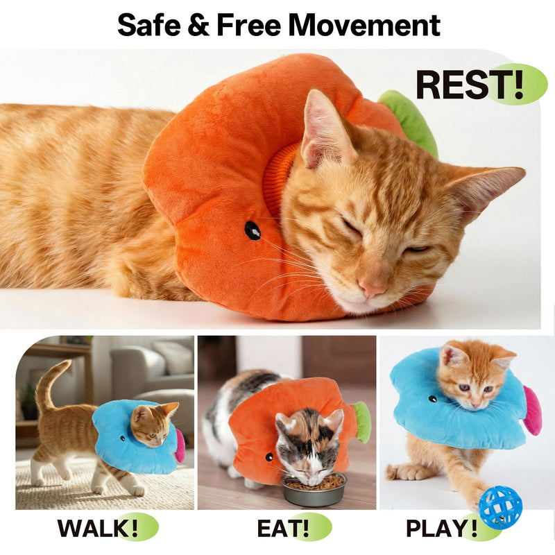 PUMYPOREITY Soft Fish Shaped Cat Cone Collar, Adjustable Padded Elizabethan Collar for Kittens, Anti-Lick Protective Neck Cone for Post-Surgery Wound Recovery, M, Orange Medium