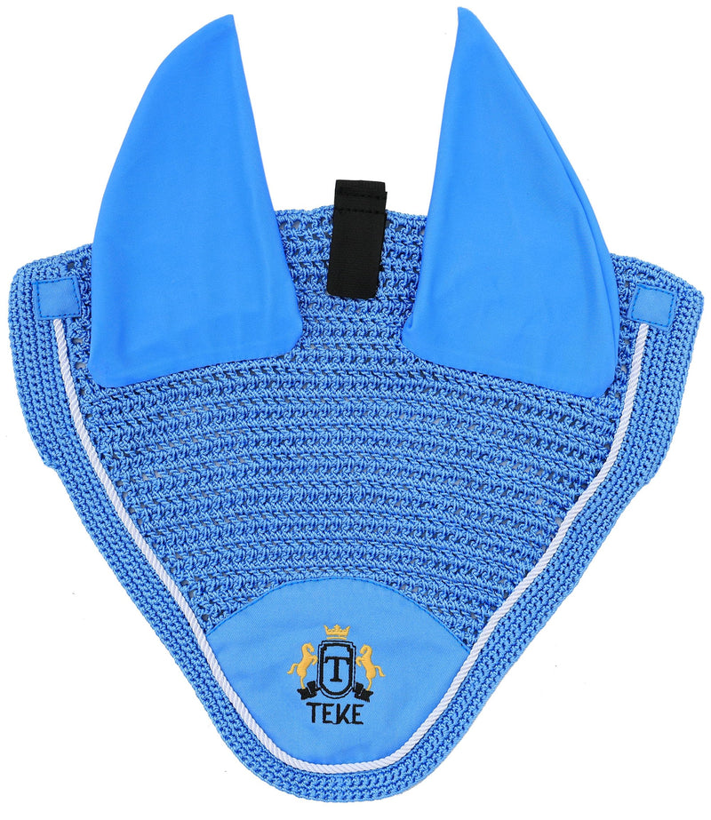 T TEKE Gorgeous Horse Ear Bonnet, 68% Viscose + 32% Acrylic Hand Crocheted mesh with Stylish Piping, Spandex Ears Horse (12-15.3HH) Blue - PawsPlanet Australia