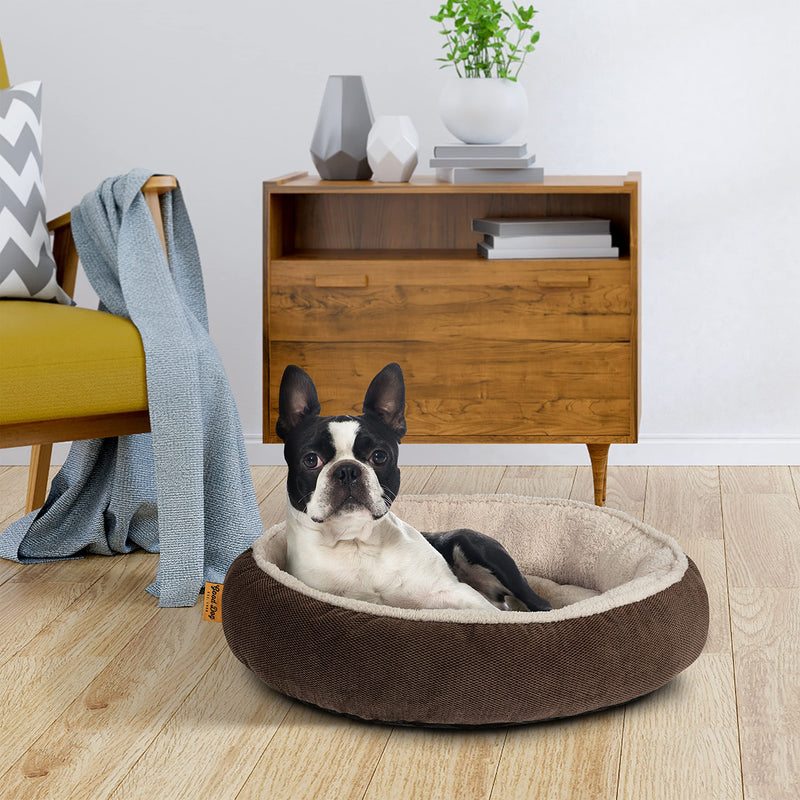 Arden Selections Small Dog Bed for Small Dogs 24" Tufted Round Dog Bed Machine Washable Cozy Soft Calming Warm Pet Cuddler Cat Bed, Brown - PawsPlanet Australia