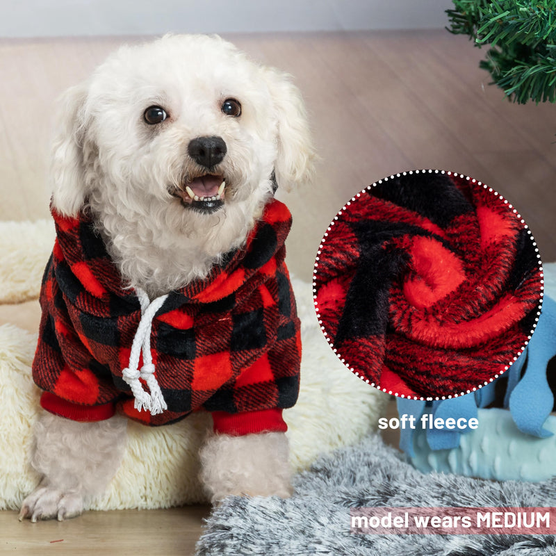 Dog Hoodie for Large Meidum Small Dogs, Winter Plaid Fleece Warm Hooded Dog Hoodies Christmas Pet Sweatshirt Clothes with Pockets for Cold Weather (S-XXL) - PawsPlanet Australia