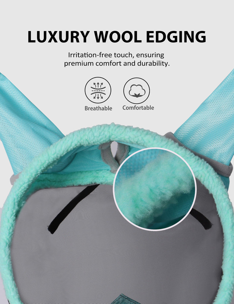 Harrison Howard Horse Fly Mask UV Protective Fine Mesh with Extra Wool Soft Touch on Skin Fly and UV Protection Summer Mint M Medium - PawsPlanet Australia