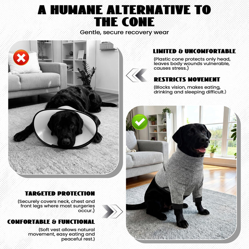 Dog Surgery Recovery Suit – Ideal for Front Leg Surgery & Chest Wound Healing, Soft Breathable Post-Op Suit with Elbow Pads, Stop Licking Cone Alternative, Grey, XL X-Large
