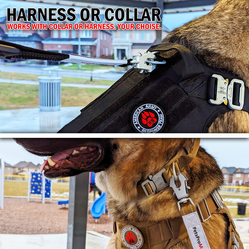 PetsProMax Tactical Dog Leash – Heavy-Duty Bungee Leash with Car Seat Belt Metal Clip & Advanced Easy-to-Use Frog Buckle, 360° Rotatable Hook, 5-7 Feet Stretchable (Brown, Chrome Buckle) Coyote Brown - PawsPlanet Australia