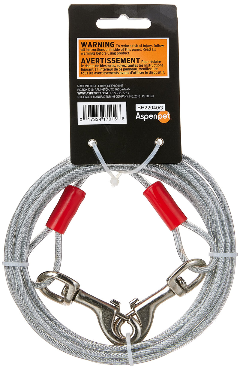 Petmate Heavy Duty Vinyl Tie Out Cable - Clear Break Strength 2000 Lbs -15 Ft Cable, Silver 15-Feet - PawsPlanet Australia