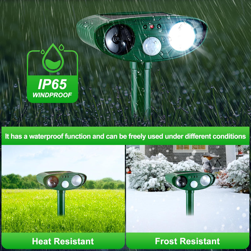 2 Pack Solar Animal Repeller for Raccoons, Deer & Squirrels - Ultrasonic & Strobe Light, Outdoor Deterrent for Cats, Dogs, Raccoons, Rabbits, Skunks, Foxes & More 2PCS Green