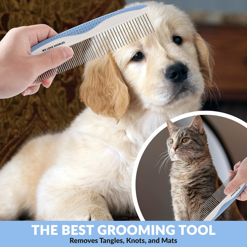We Love Doodles Flea Comb for Dogs and Metal Dog Grooming Comb | Dog Face Comb | Fine Tooth Tear Stain Remover Metal Comb | Removes Tangles & Matts | Dematting Pet Combs | Detangler For Matted Hair - PawsPlanet Australia