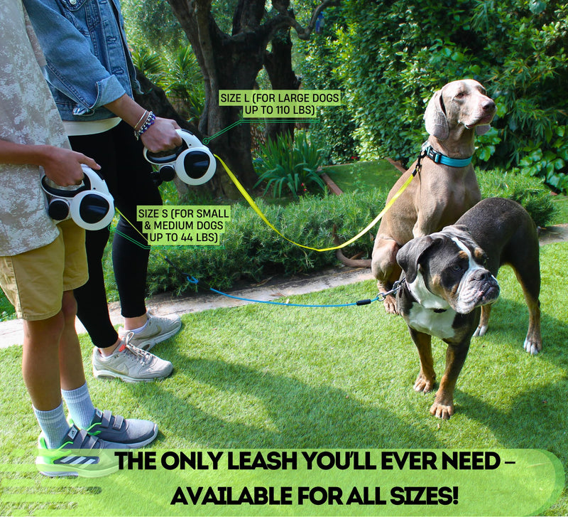 Snuggle Paws 16ft Retractable Dog Leash – All-in-One with LED Flashlight, Poop Bag Holder, Heavy Duty Chew-Proof Steel Cable & Reflective Tape – Compact, No-Tangle Leash for Small Dogs up to 44 lbs S | 16.4 ft | 44 lbs - PawsPlanet Australia