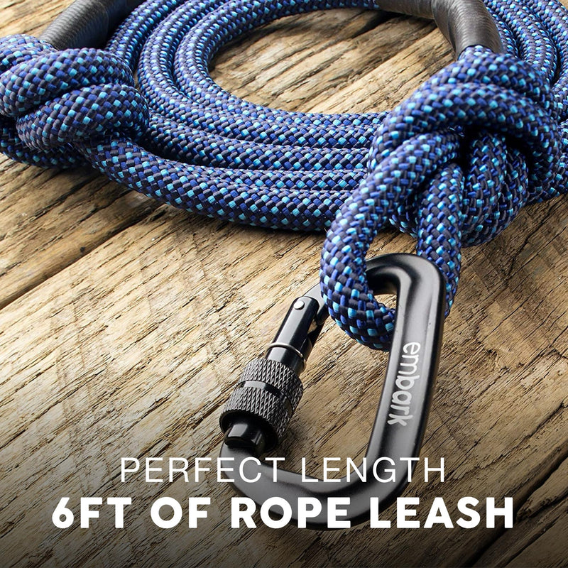Embark Adventure Pro Leash with Mountain Climbing Rope and Carabiner. Unmatched Strength & Durability, 6ft, Colourful, and Sturdy Nylon Dog leashes for Small, Medium, Large Breed Dogs Navy Blue - PawsPlanet Australia