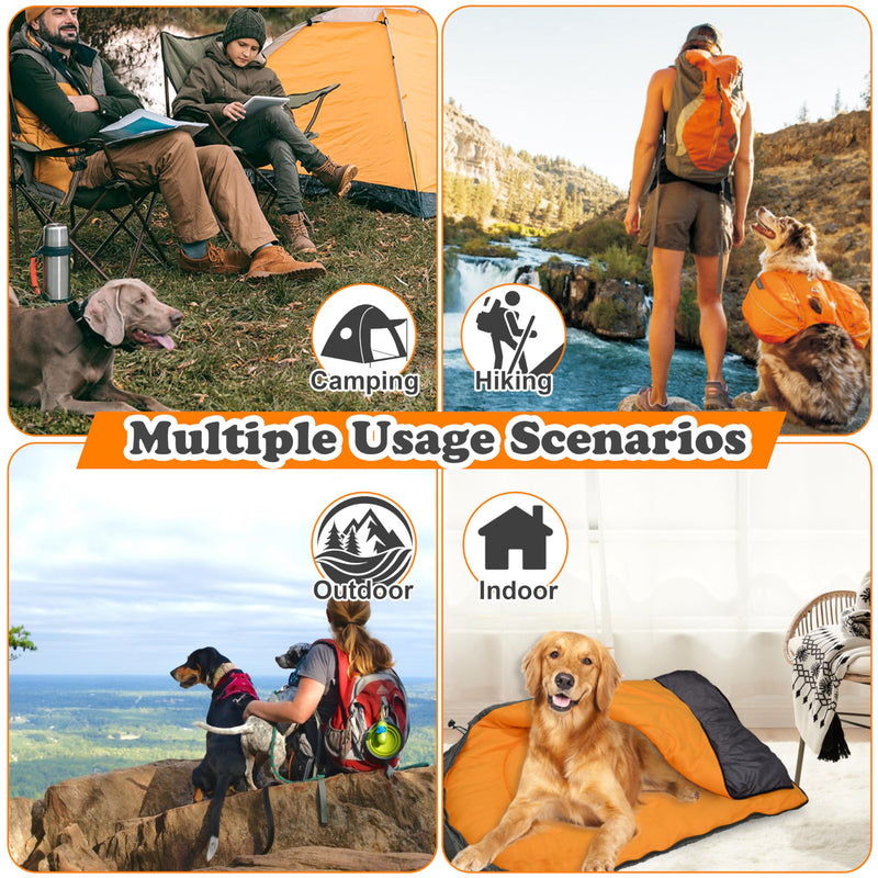 Dog Sleeping Bag Waterproof Warm Packable Dog Bed with Storage Bag Large Portable Pet Bed Mat for Travel Camping Hiking Backpacking Indoor Outdoor Orange - PawsPlanet Australia