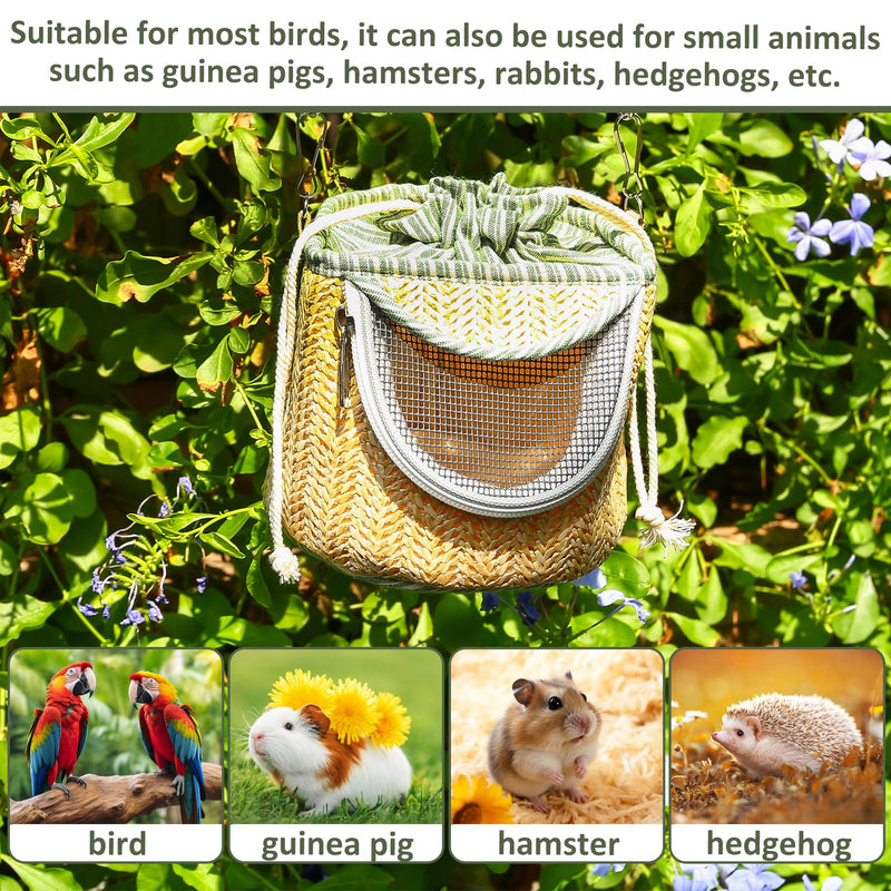 Bird Carrier Travel Cage Backpack with Straw Woven - Small Bird Cage, Portable Pet Backpack Breathable Outer Cage Bird, Travel Lightweight Parrot Parakeet Cage Bag Green - PawsPlanet Australia
