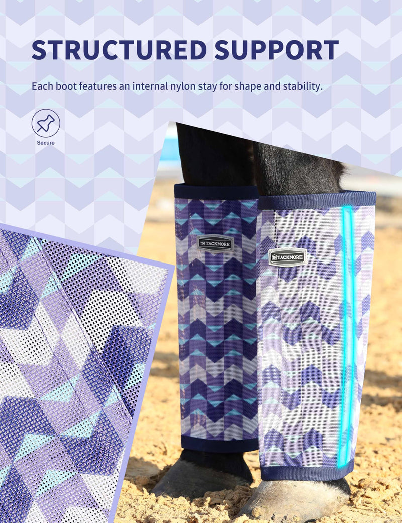 Tackmore Horse Fly Boots, Loose-Fitting Breathable Mesh Fly Leggings for Horses, Anti-Sag Stomp-Reducing Set of 4 Purple Waves Medium