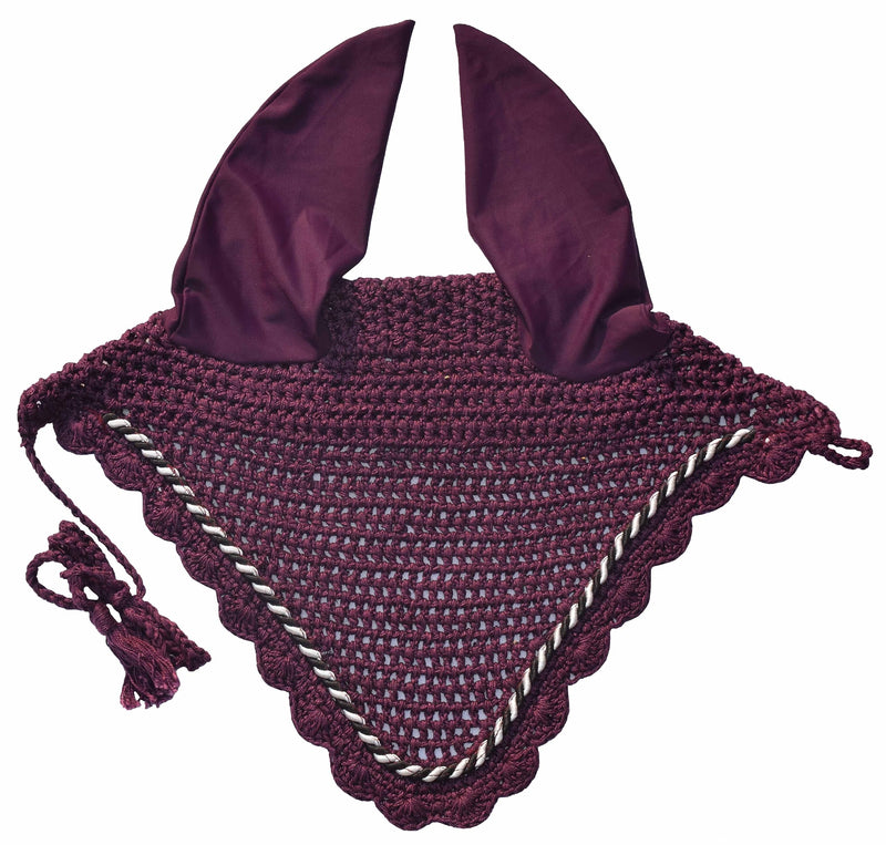 Elegant Horse Ear Bonnet, Fly Veil & Fly Mask – Superior Fly Protection with Style and Comfort for Every Ride (Wine/Berry, Horse/Full)