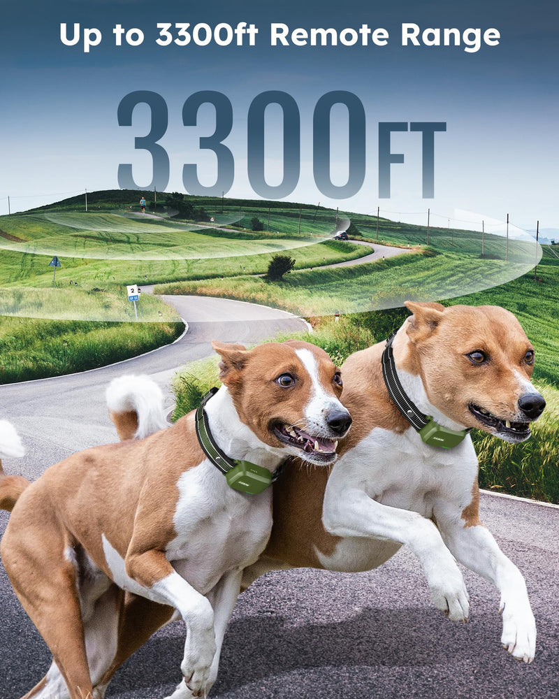 Dog Shock Collar 2 Dogs (10-120Lbs) - 3300FT Dog Training Collar with Remote IPX7 Waterproof Electric Collar with 4 Training Modes, Security Lock, Rechargeable e-Collar for All Breeds, Sizes Green - PawsPlanet Australia