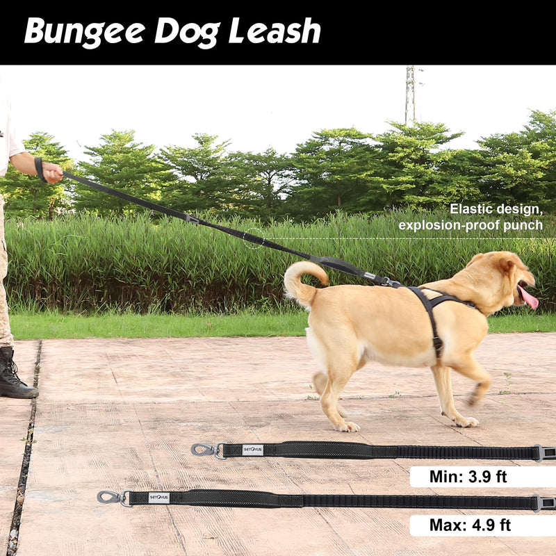 Double Handle Dog Leash - Heavy Duty, 4-6FT Reflective Tactical Leash with 2 Padded Handles, Shock Absorbing Bungee, Car Seatbelt & Easy Snap Hook, for Large, Medium & Small Dogs 4FT/0.8"-Small & Medium Dogs Black - PawsPlanet Australia