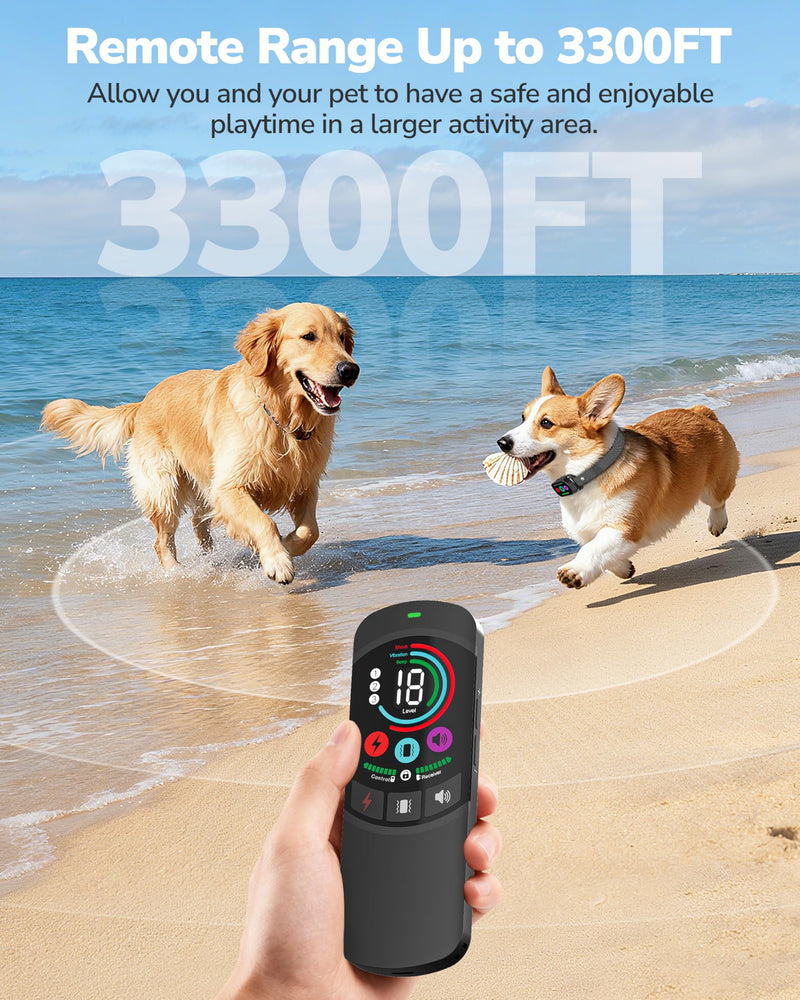 Dog Shock Collar with Remote Control, 3300FT Dog Training Collar with Beep/Vibration/Shock, Security Lock, IPX8 Waterproof Ecollar Rechargeable for Medium Large Dogs Black