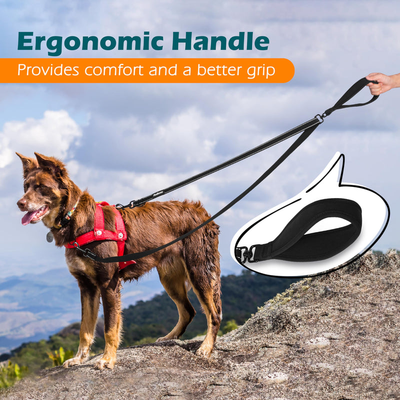 PetBonus Two Point Control Dog Leash, Works with No Pull Harnesses, No Tangle Training Leashes, Soft Padded and Reflective Walking Lead, Converts to Single Lead for Medium Large Dogs (Black) Black - PawsPlanet Australia
