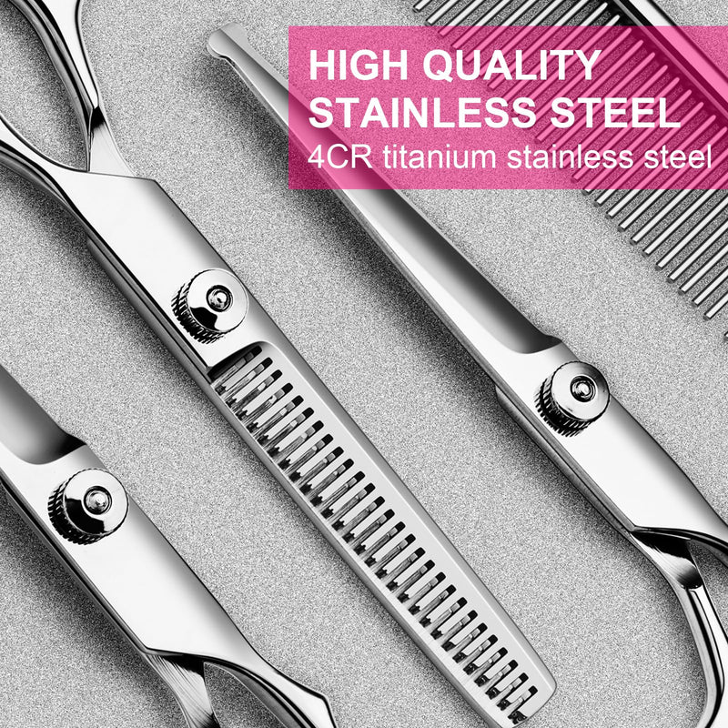 6 in1 Professional Dog Grooming Scissors Kit, Dog Shears for Grooming with Safety Round Tips, Titanium Coated Grooming Scissors for Dogs Cat Pet At Home Pink 6 in 1 - PawsPlanet Australia