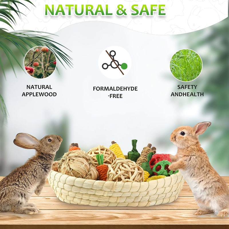Rabbit Toys 13Pcs, Natural Hay Hamster Chew Toys for Teeth, Handmade Apple Wood Sticks Guinea Pig Bunny Toys 13PCS Set - PawsPlanet Australia