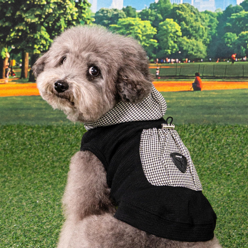 Puppia Xander Dog Shirt Hooded Trendy Fashionable Cute Dog Apparel for Small and Medium Dogs, Black, Small Black_Xander - PawsPlanet Australia