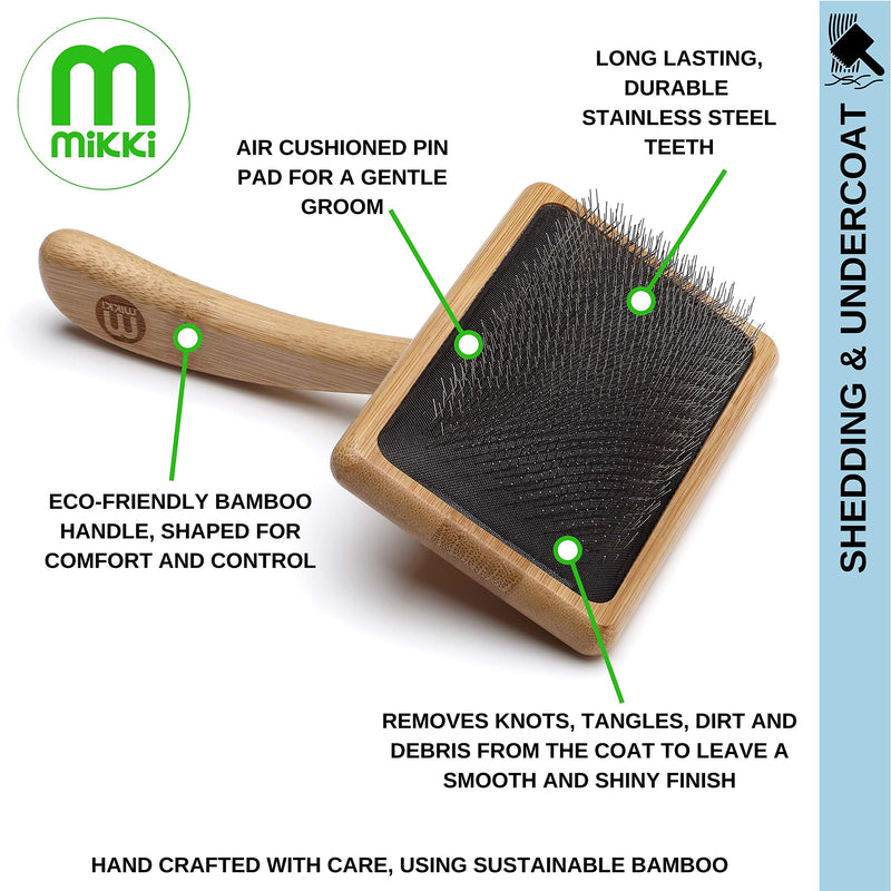 Mikki Bamboo Soft Pin Slicker Brush for Dog, Cat, Puppy, for Medium, Long and Curly Coats, Removes Knots, Tangles, Dead Hair, Handmade from Natural Bamboo, Large L