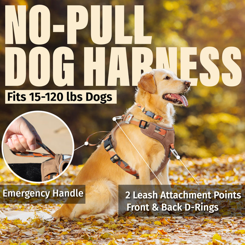 No Pull Dog Harness with Front & Back D-Rings,Water-Repellent 600D Oxford Fabric for Hiking,Training,Walking,Reflective Adjustable Vest,Lightweight Hardware Fit for Small Sized Dogs,Camo Orange XS XS (Chest 12’’-18’’) Camo Orange - PawsPlanet Australia