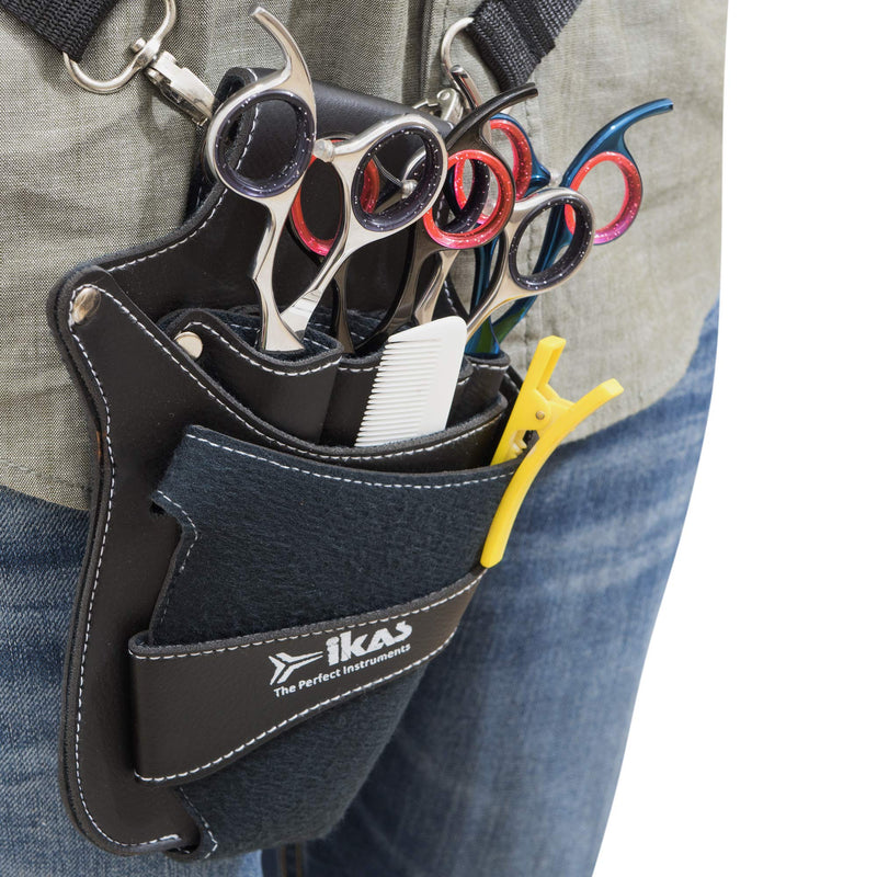 IKAS Scissor Holster - Multi Color PU Leather Shear Holder for Hairdressers, Barbers & Pet Groomers - Waist/Shoulder Belt Shear Holder Black - PawsPlanet Australia